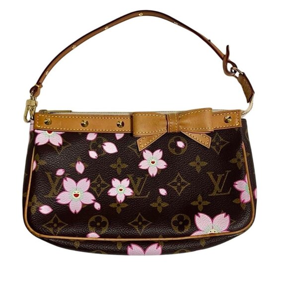 💗 Louis Vuitton Monogram Cherry Blossom Pochette Takashi Murakami Handbag Brown
